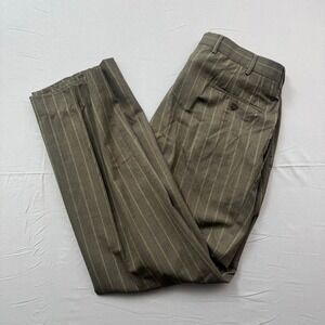 Alfred Dunhill London Men Brown Green Pinstripe Cotton Trousers Made in Italy